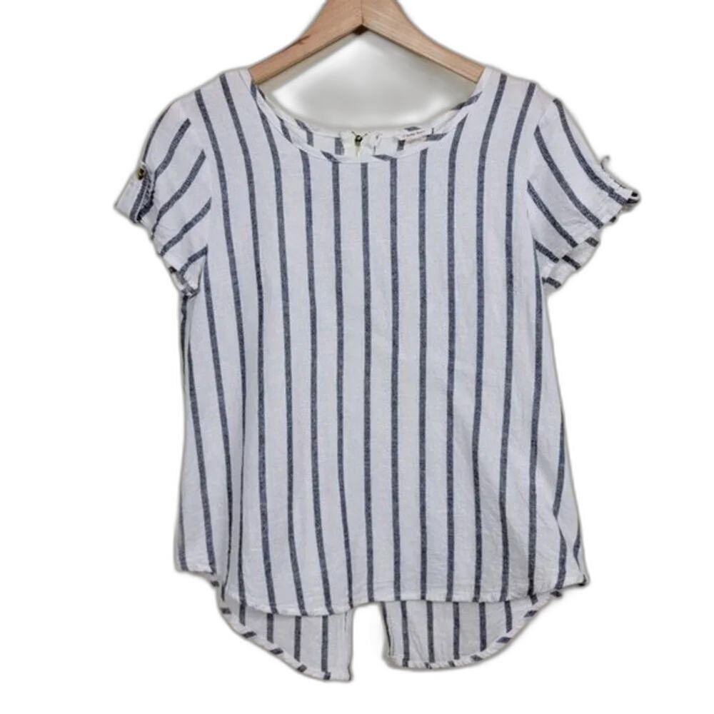 Purple Rain Striped Crop Top‎ Short Sleeves Womans Size Small White Blue